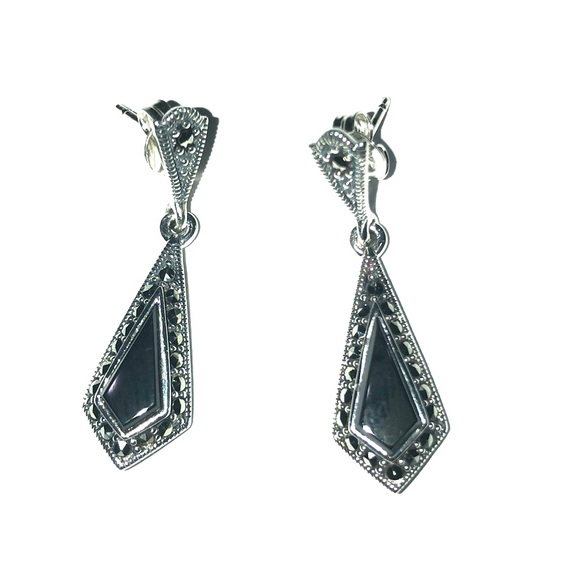 Jewelry - Sterling Silver Kite Black Onyx Marcasite Earrings Jewelry - Sterling Silver Kite Black Onyx Marcasite Earrings